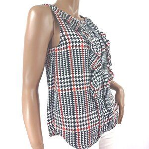 ELLE BLOUSE Sleeveless Blouse Tank Top S Ruffle Front Houndstooth
